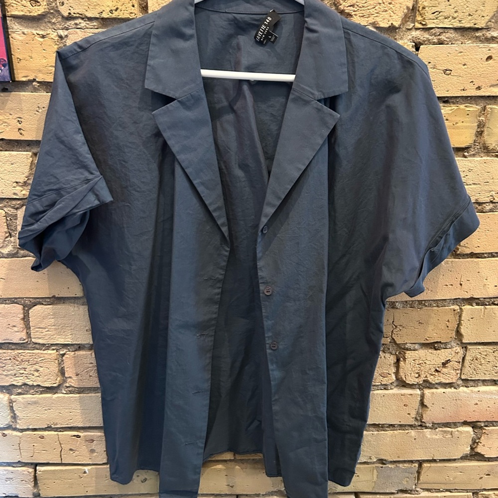 Dark Gray/Blue Short Sleeve Button-Up Shirt
